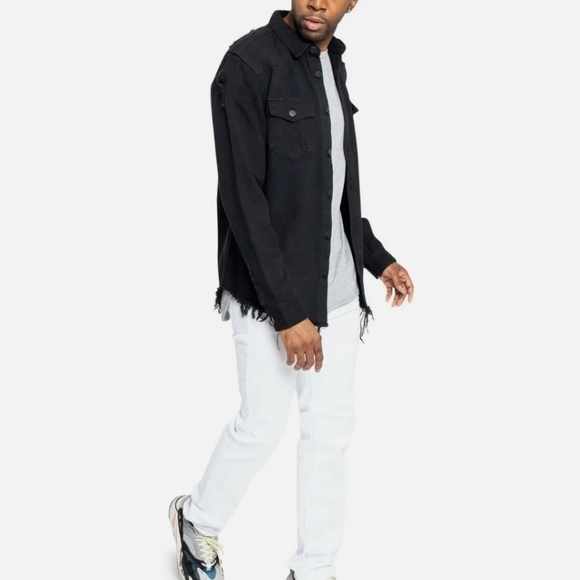 Victorious Men's Long Sleeve Button Up Distressed Denim Jean Shirt Jacket DK158 - Picture 5 of 7